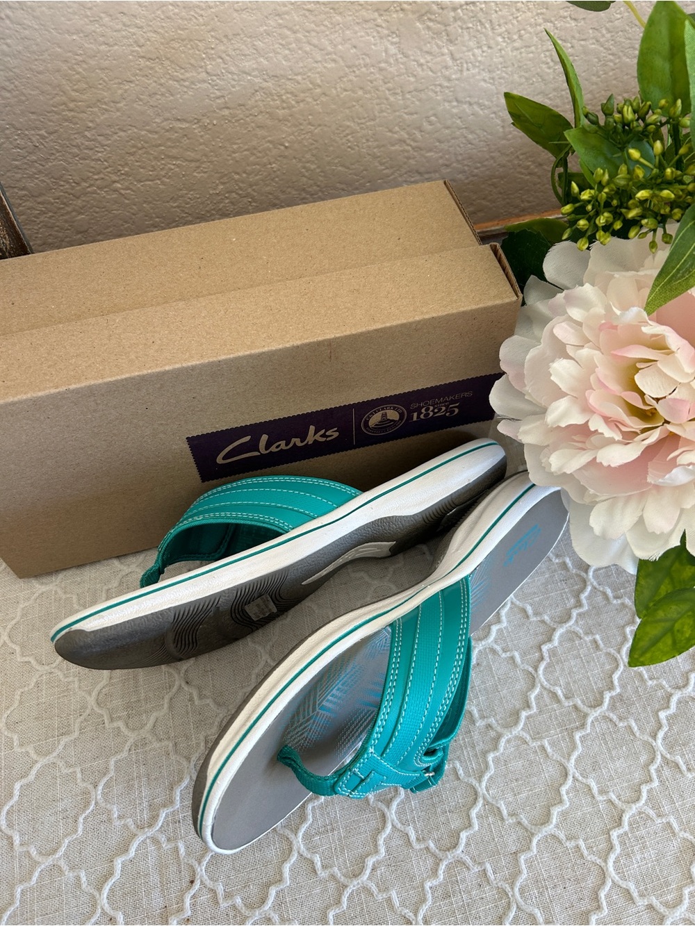 Clarks Sea Breeze Teal Casual Women's Strap Flip Flops, like new in a box,size 8 - Picture 7 of 9